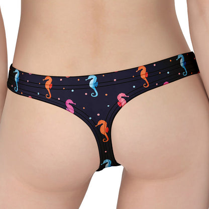 Colorful Seahorse Pattern Print Women's Thong