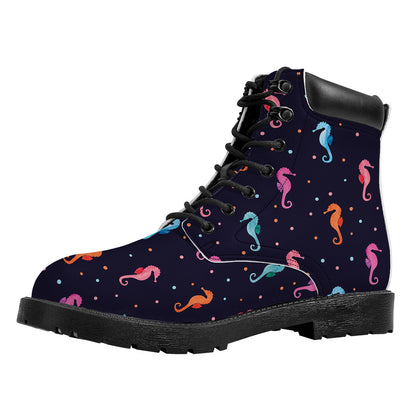 Colorful Seahorse Pattern Print Work Boots