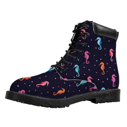 Colorful Seahorse Pattern Print Work Boots