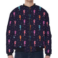 Colorful Seahorse Pattern Print Zip Sleeve Bomber Jacket