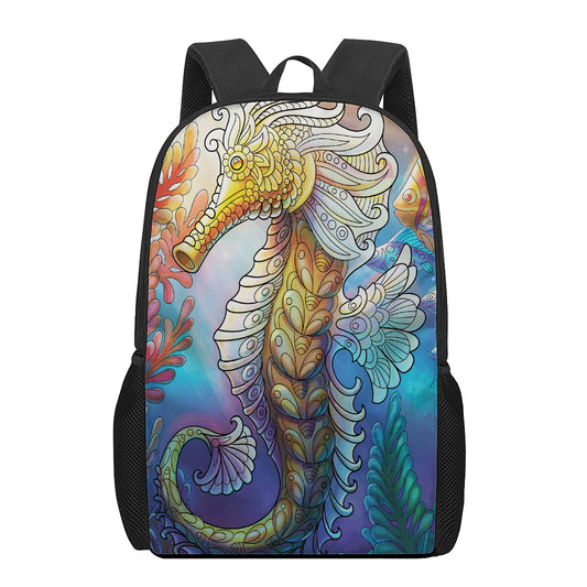 Colorful Seahorse Print 17 Inch Backpack