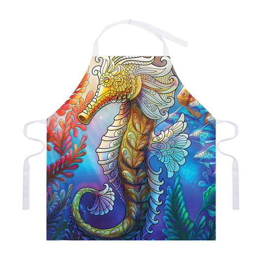 Colorful Seahorse Print Adjustable Apron