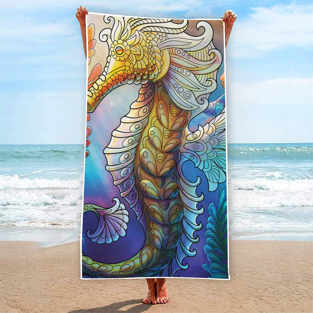 Colorful Seahorse Print Beach Towel