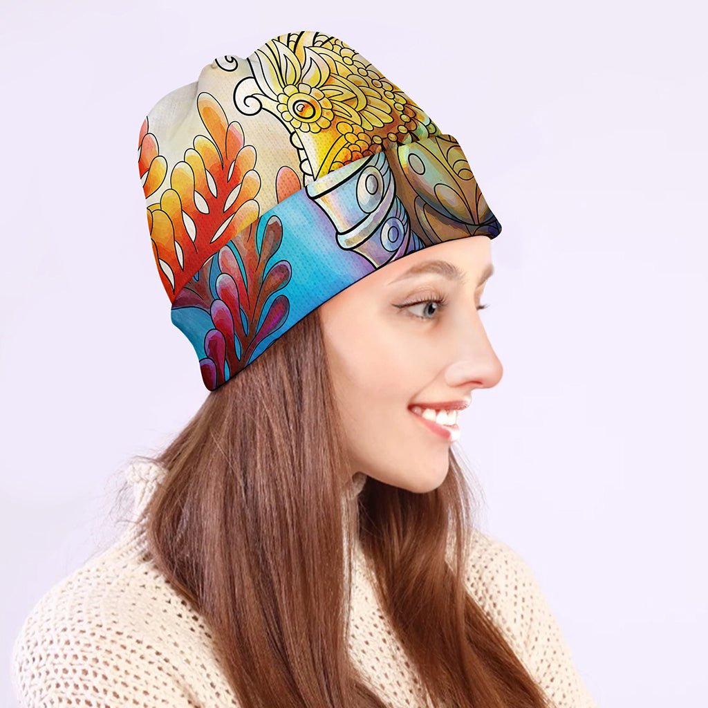 Colorful Seahorse Print Beanie