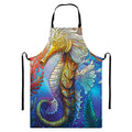 Colorful Seahorse Print Bib Apron With Pocket