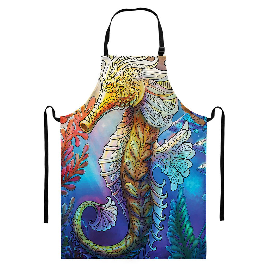 Colorful Seahorse Print Bib Apron With Pocket