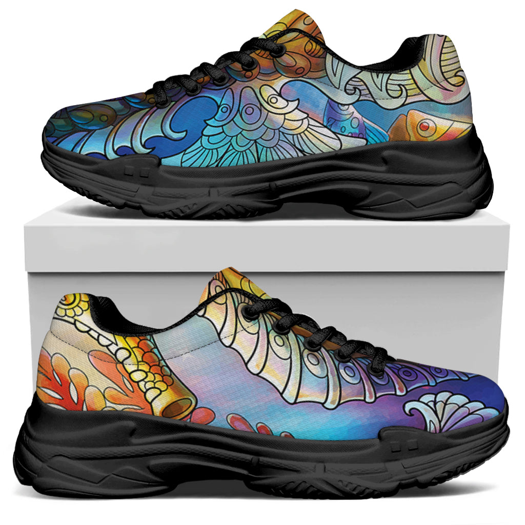 Colorful Seahorse Print Black Chunky Shoes