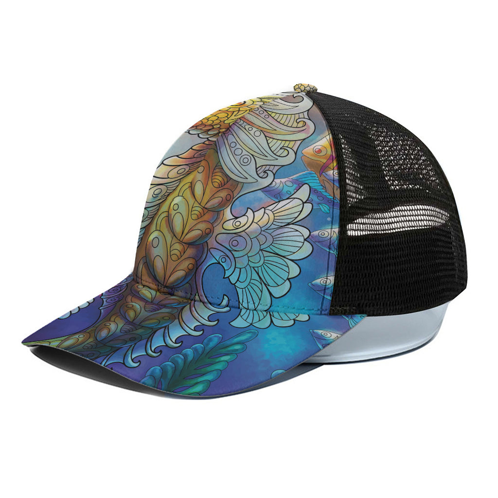 Colorful Seahorse Print Black Mesh Trucker Cap