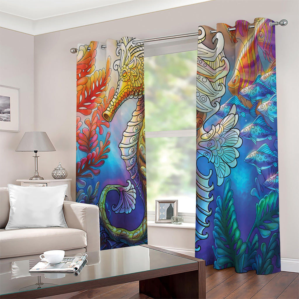 Colorful Seahorse Print Blackout Grommet Curtains