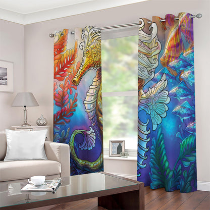 Colorful Seahorse Print Blackout Grommet Curtains