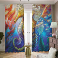 Colorful Seahorse Print Dimout Pencil Pleat Curtains
