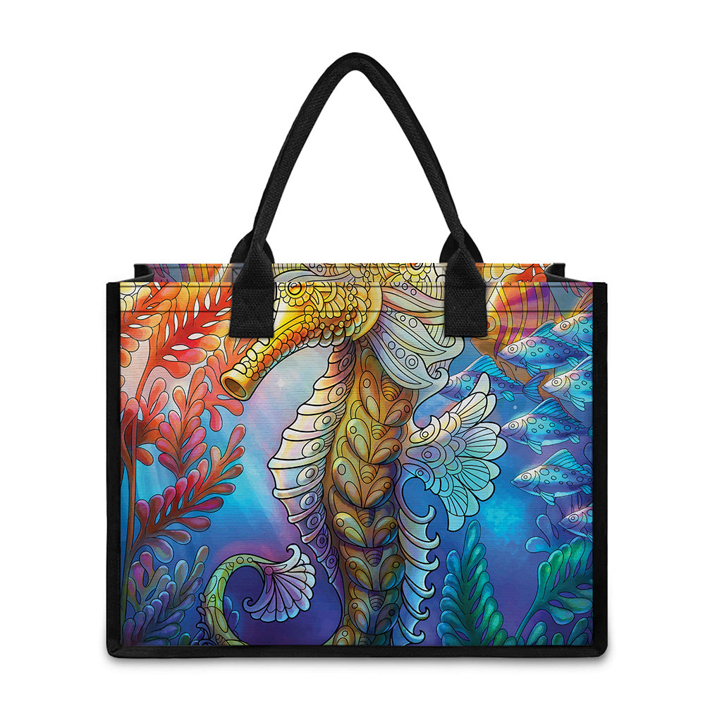 Colorful Seahorse Print Canvas Tote Bag