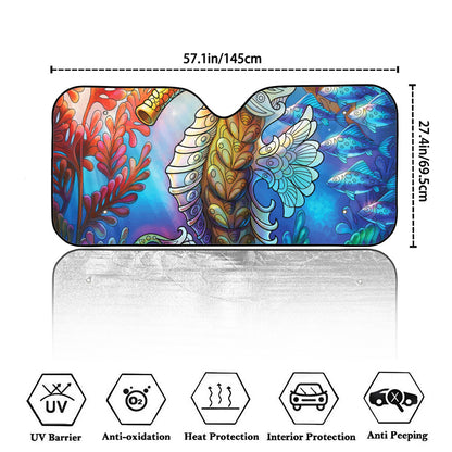 Colorful Seahorse Print Car Windshield Sun Shade
