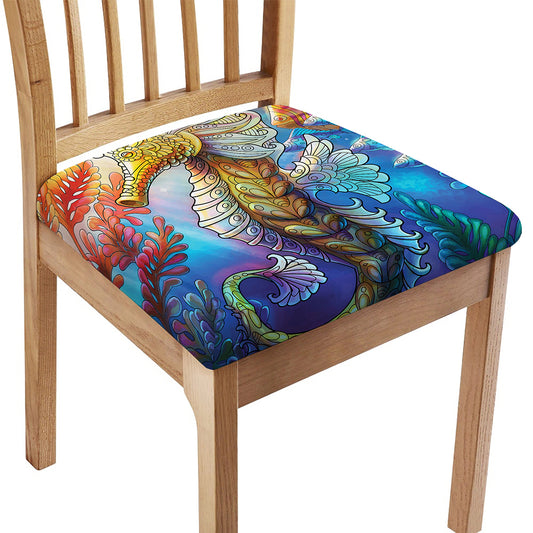 Colorful Seahorse Print Chair Cushion Cover