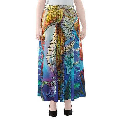 Colorful Seahorse Print Chiffon Maxi Skirt