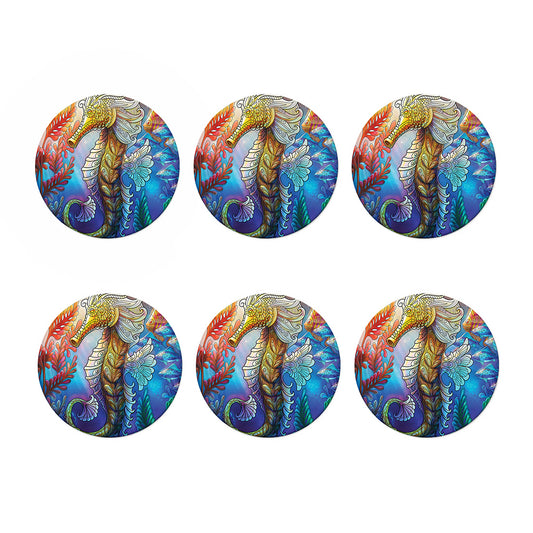 Colorful Seahorse Print Coaster Set