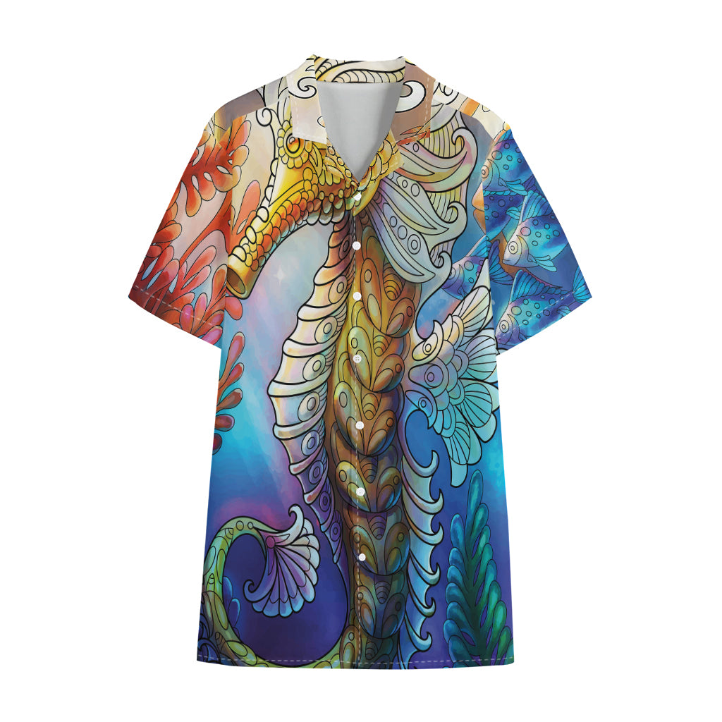 Colorful Seahorse Print Cotton Hawaiian Shirt