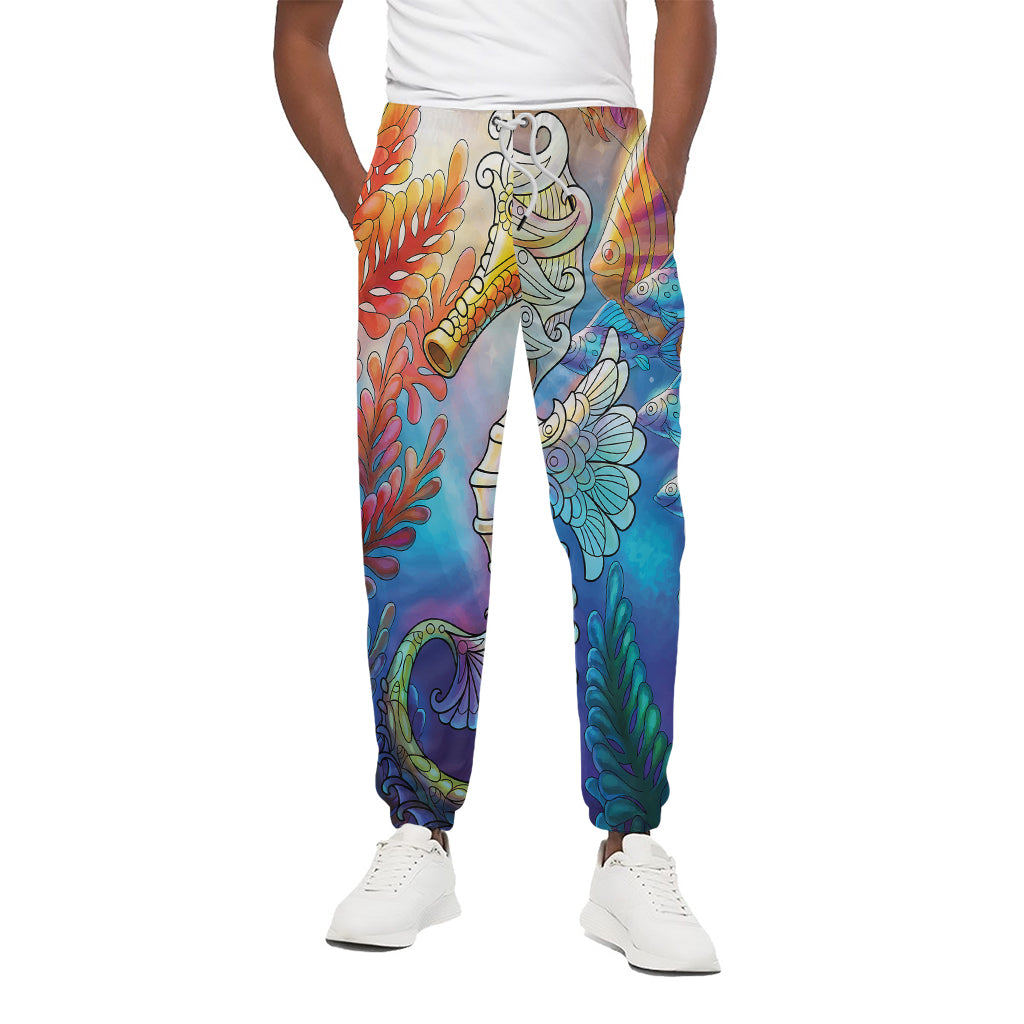 Colorful Seahorse Print Cotton Pants