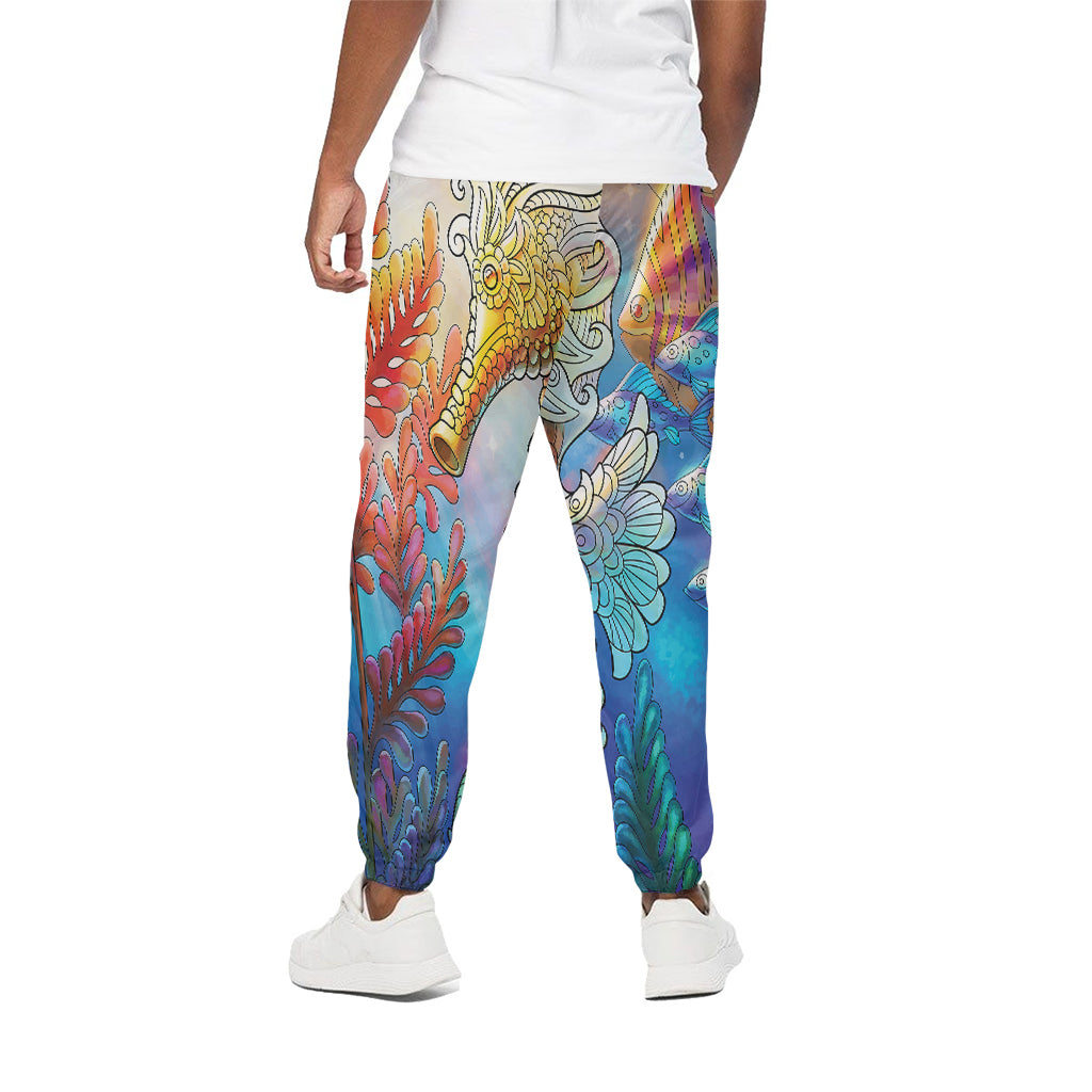 Colorful Seahorse Print Cotton Pants