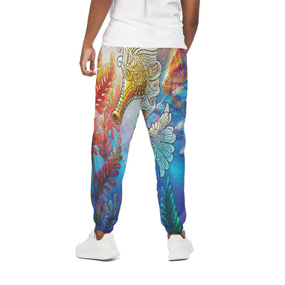 Colorful Seahorse Print Cotton Pants