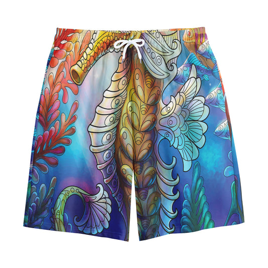 Colorful Seahorse Print Cotton Shorts