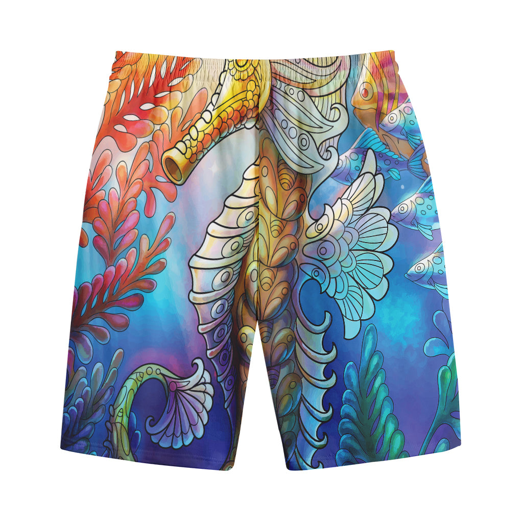 Colorful Seahorse Print Cotton Shorts