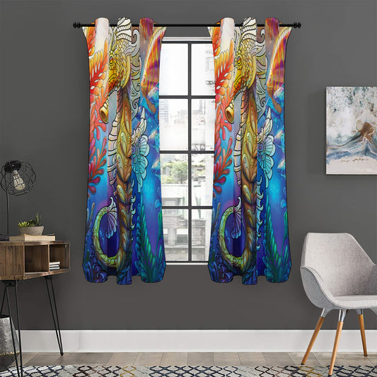 Colorful Seahorse Print Curtain