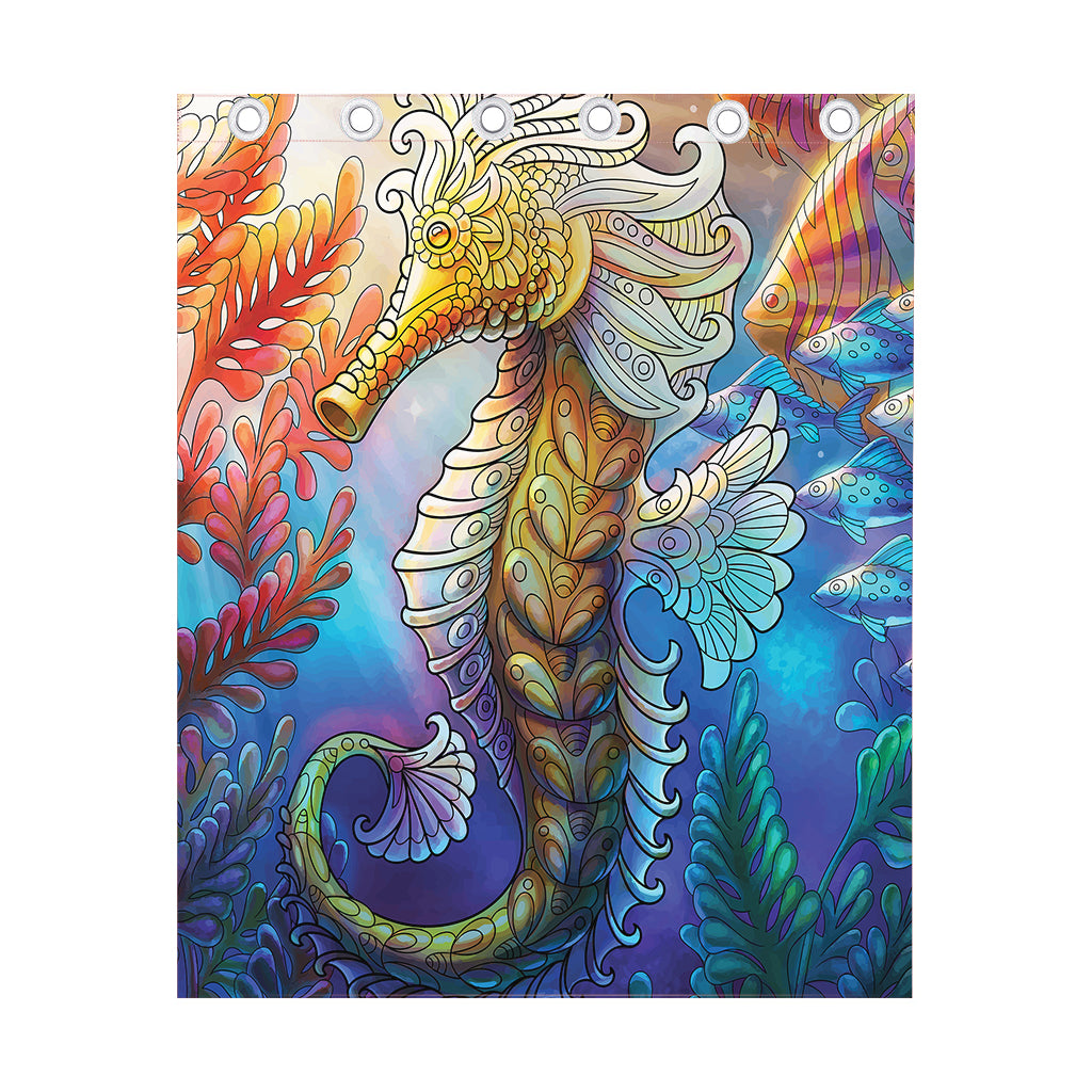 Colorful Seahorse Print Curtain