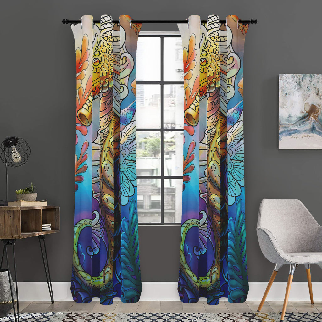 Colorful Seahorse Print Curtain