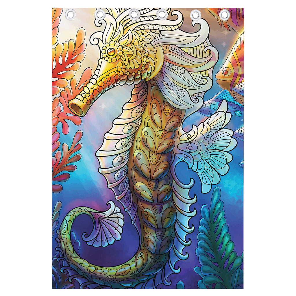 Colorful Seahorse Print Curtain