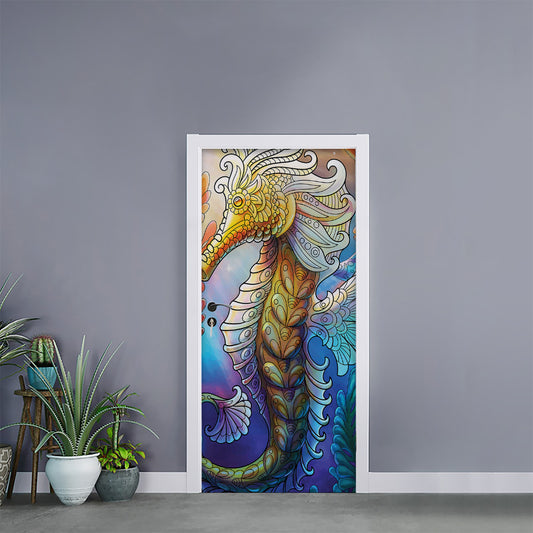 Colorful Seahorse Print Door Sticker