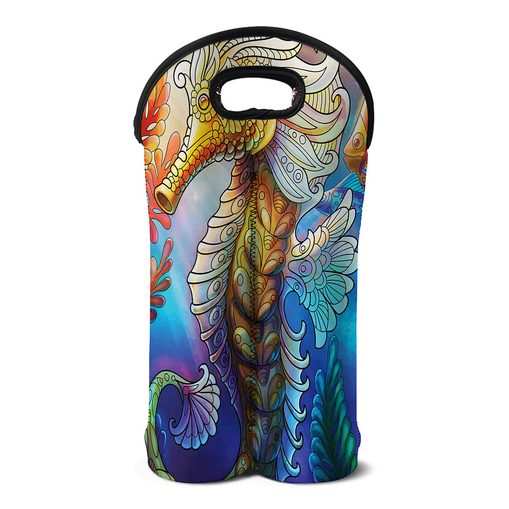 Colorful Seahorse Print Double Neoprene Wine Tote