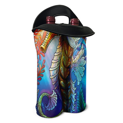 Colorful Seahorse Print Double Neoprene Wine Tote