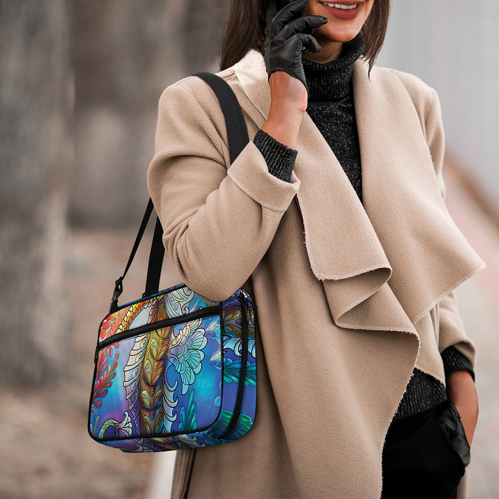 Colorful Seahorse Print Double Strap Bible Bag