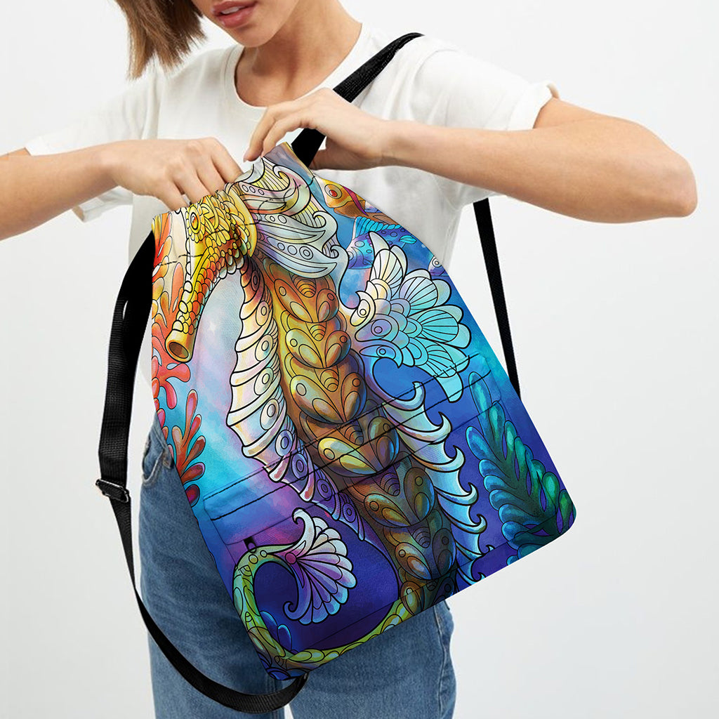 Colorful Seahorse Print Drawstring Backpack