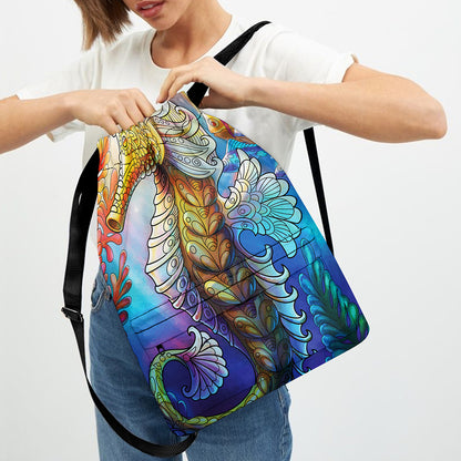 Colorful Seahorse Print Drawstring Backpack