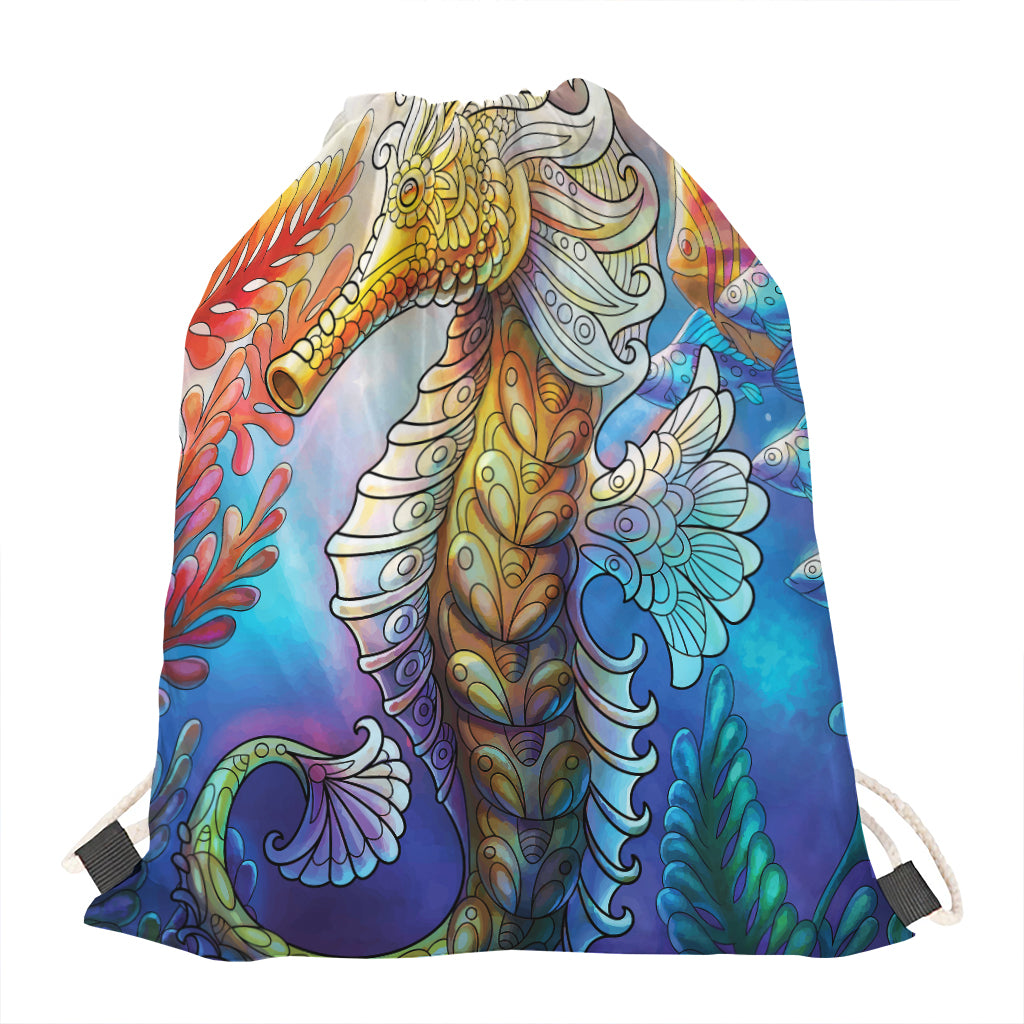 Colorful Seahorse Print Drawstring Bag