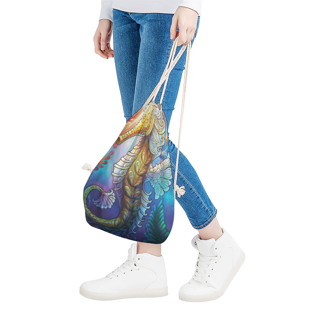 Colorful Seahorse Print Drawstring Bag