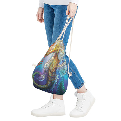 Colorful Seahorse Print Drawstring Bag