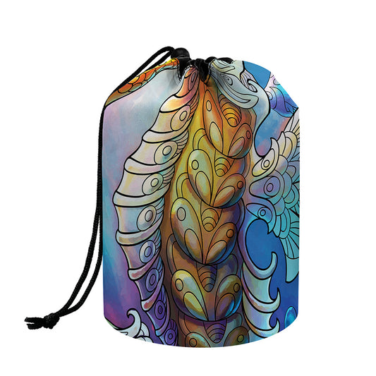 Colorful Seahorse Print Drawstring Makeup Bag