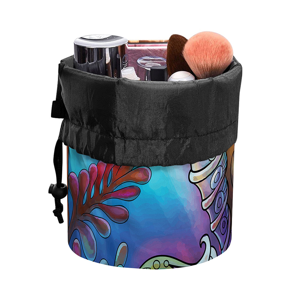Colorful Seahorse Print Drawstring Makeup Bag