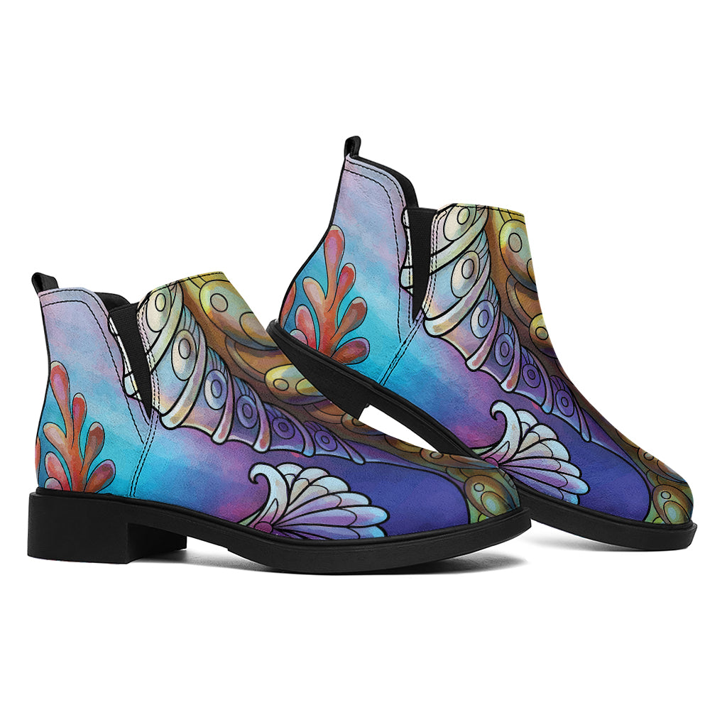 Colorful Seahorse Print Flat Ankle Boots