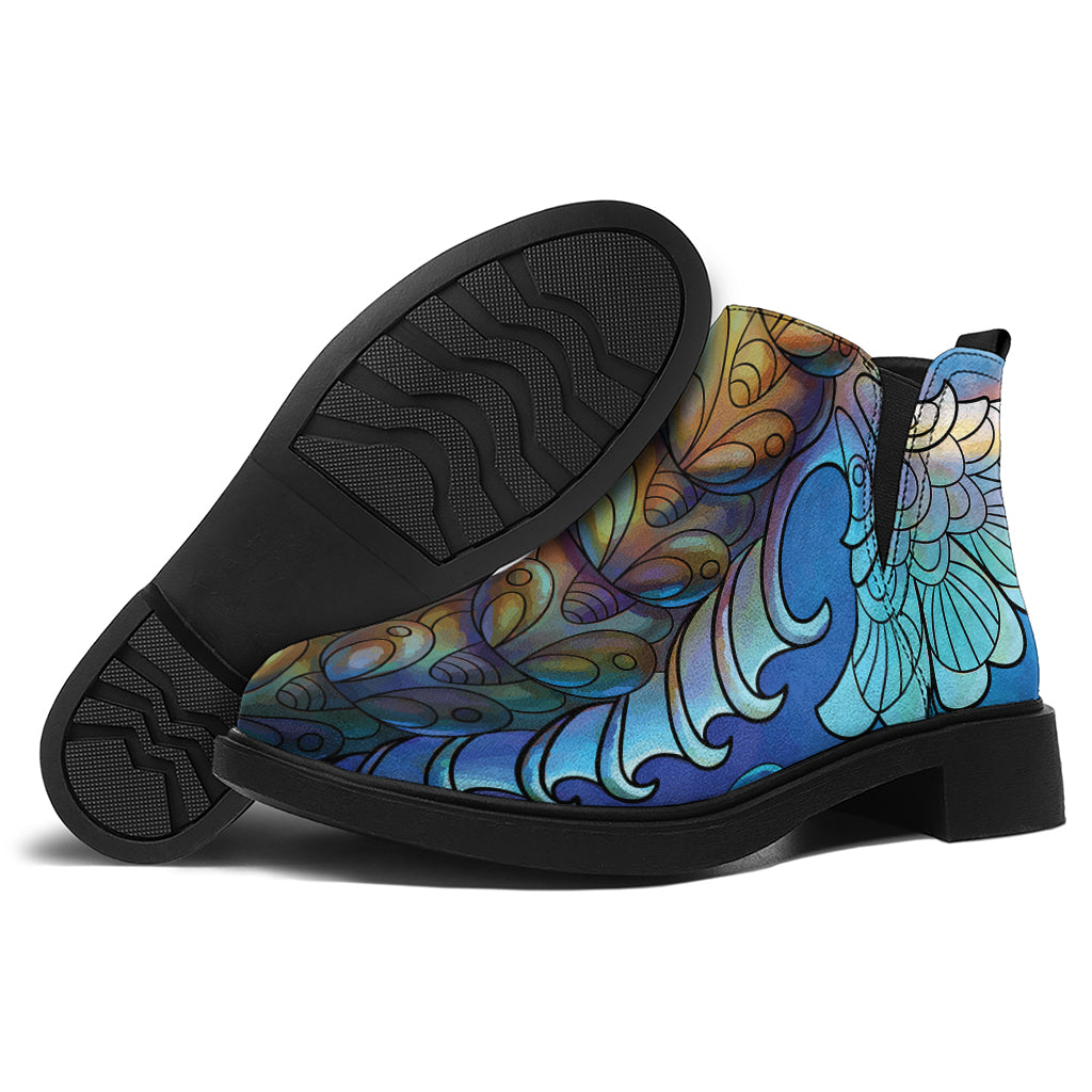 Colorful Seahorse Print Flat Ankle Boots