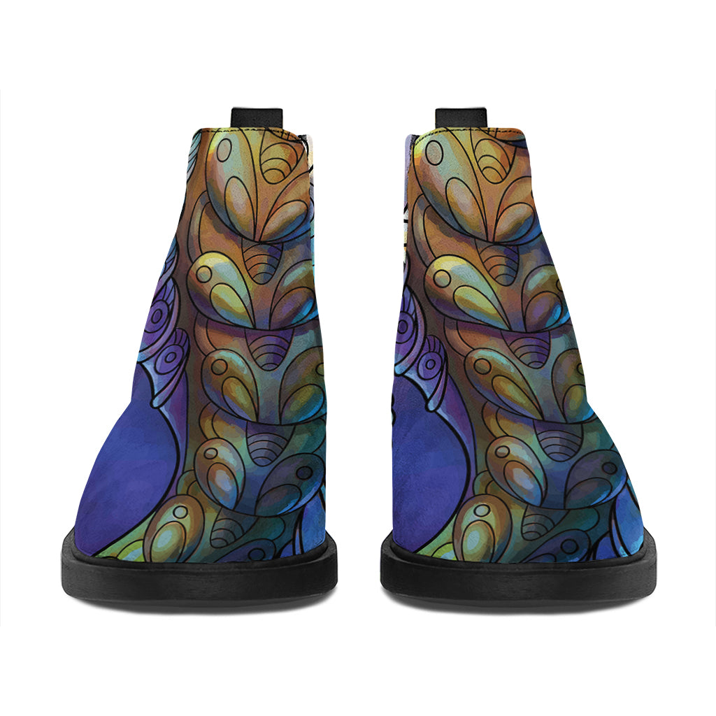 Colorful Seahorse Print Flat Ankle Boots