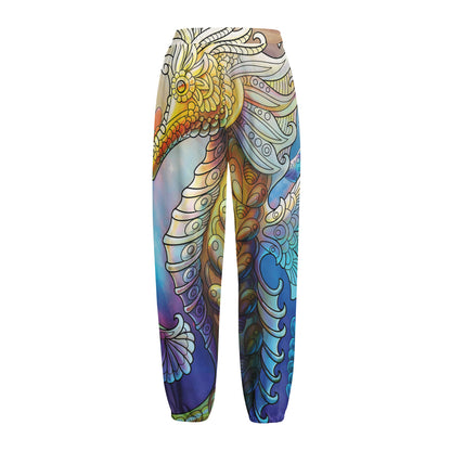 Colorful Seahorse Print Fleece Lined Knit Pants