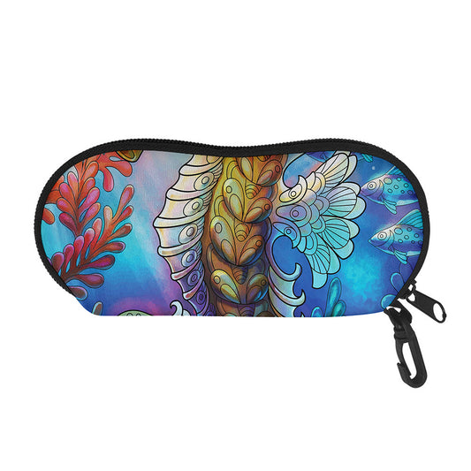 Colorful Seahorse Print Glasses Case