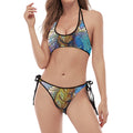 Colorful Seahorse Print Halter Scoop Tie Side Bikini