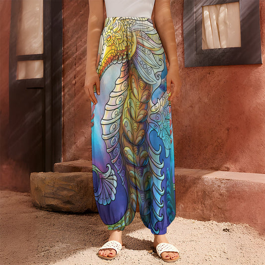 Colorful Seahorse Print Harem Pants