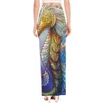 Colorful Seahorse Print High Slit Maxi Skirt