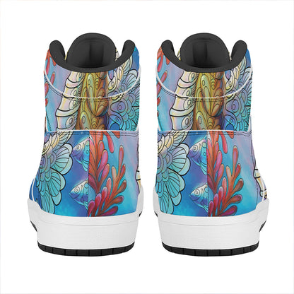 Colorful Seahorse Print High Top Leather Sneakers